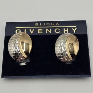 Givenchy Designer Clip-on Shiney Gold Plated And Silver Tone Textured Earrings